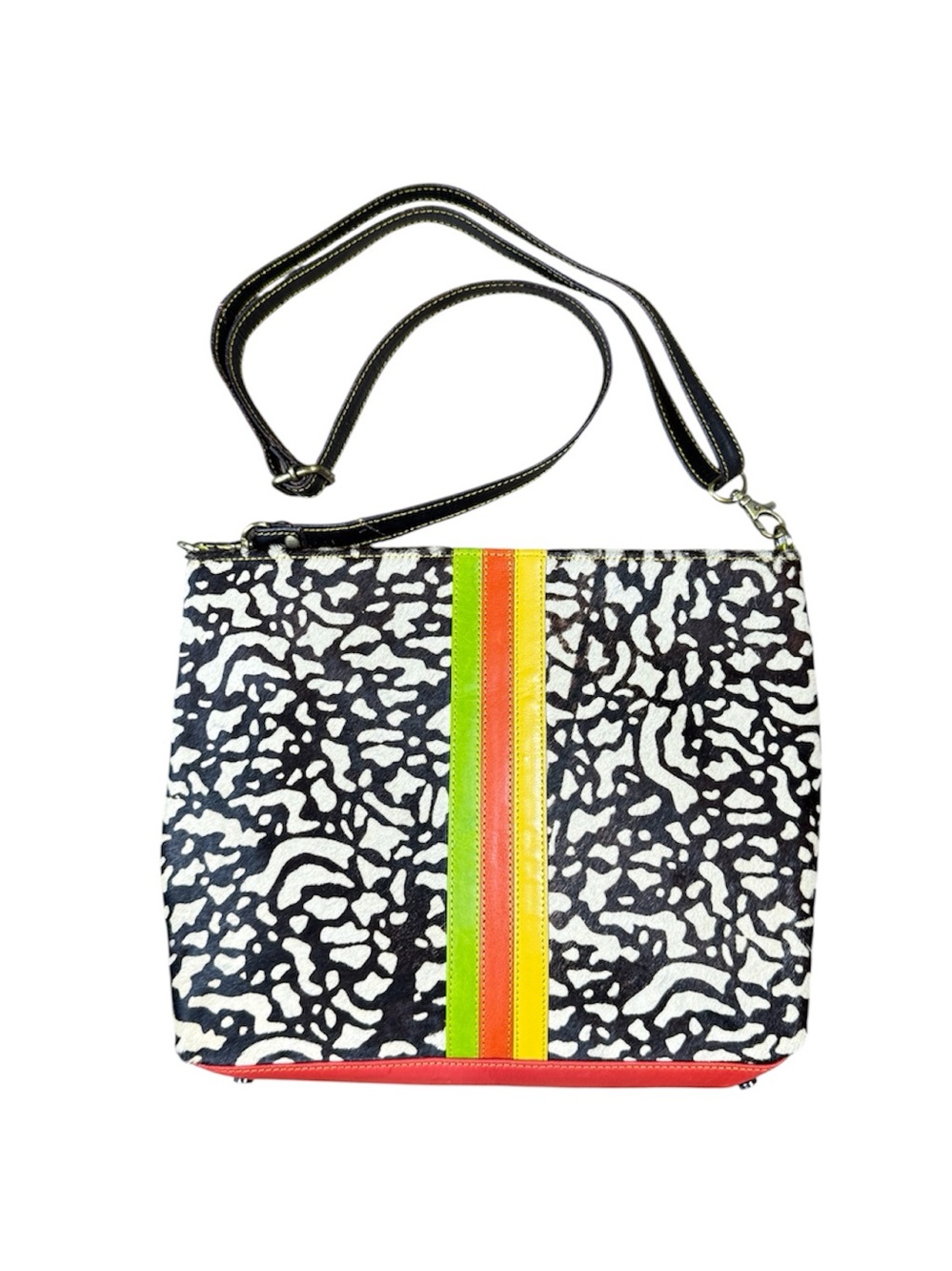 Folklore Couture Indie Crossbody Bag Black & White Animal Print Hair on Hide